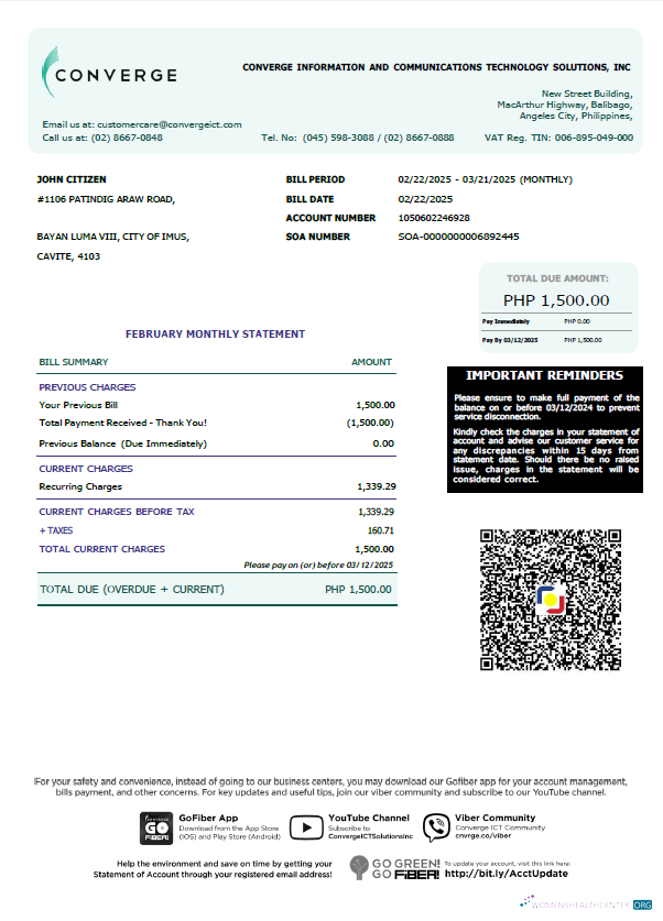 download download Philippines Converge utility bill template in Word and PDF formats PDF template PDF template